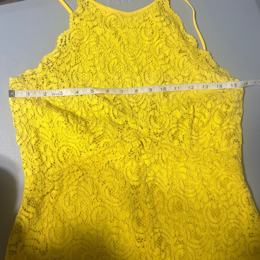 Zara Woman Yellow Lace Halter Midi Dress Size L Floral Sheath Cocktail - Picture 5 of 7